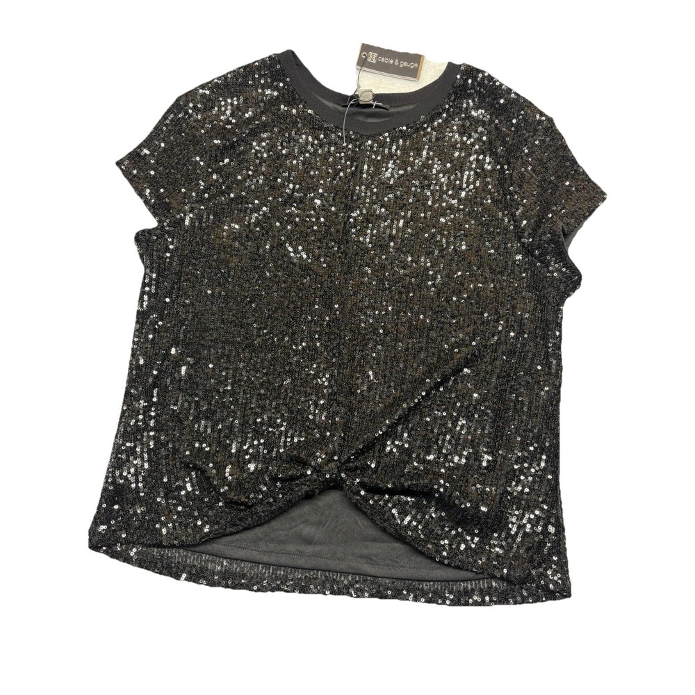 NWT Cable & Gauge Black Sequin Special Occasion Blouse Top Shirt Large Lined